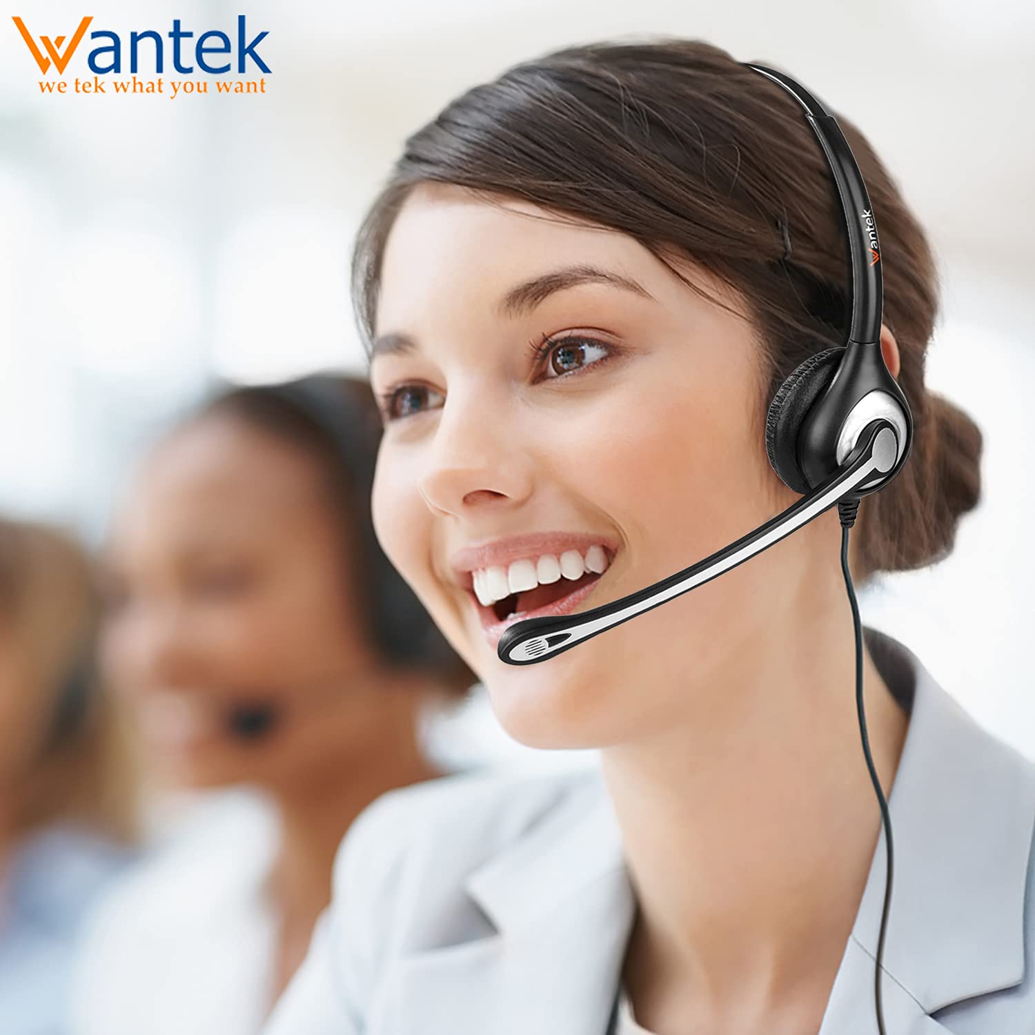 Wantek Phone Headset With Microphone Noise Cancelling, Rj9 Office Telephone Headsets Compatible With Yealink T20P T21P T26P T23G